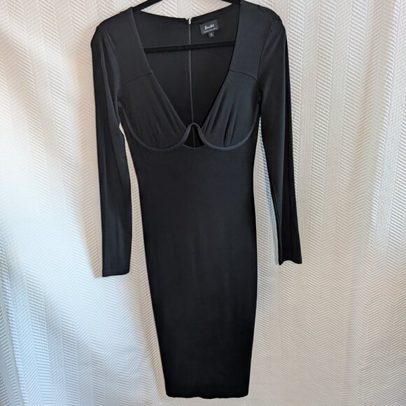 Bardot Black Bodycon Midi Dress Long Sleeve Underwire Bust Size US 6/S Cocktail - Picture 5 of 10